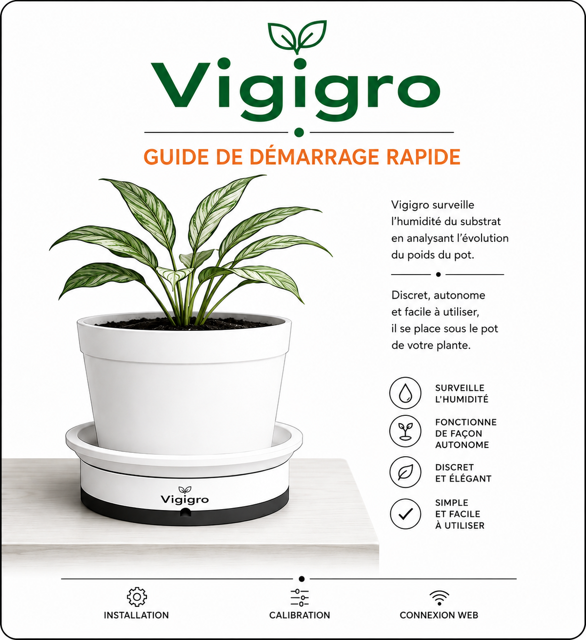 Vigigro installé sous une plante en pot